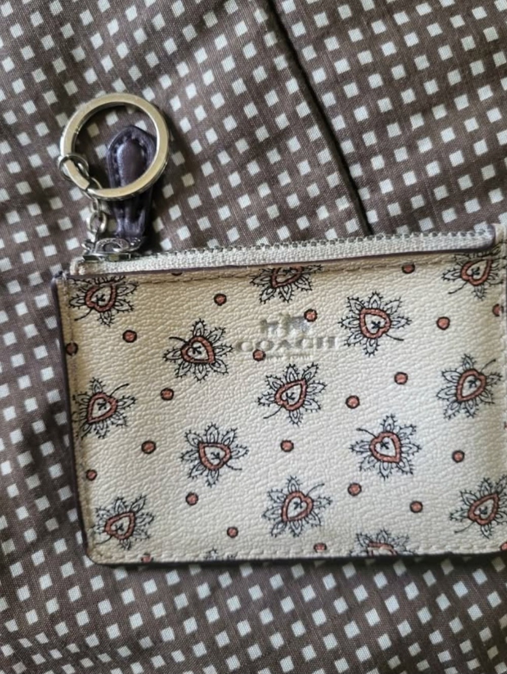 Coach Cream Floral Zip Card Case with Keyring